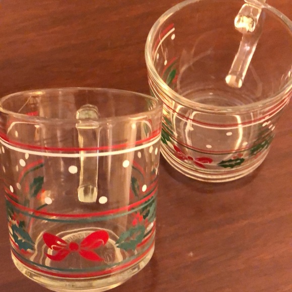 VINTAGE SET OF 2 KIG GLASS MUGS- CHRISTMAS HOLIDAY EGG NOG 8 OZ INDONESIA - #315 - Picture 7 of 9